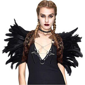 🆕Women Black Feather Cape Shawl Shoulder Wrap Lace Collar Halloween Costume
